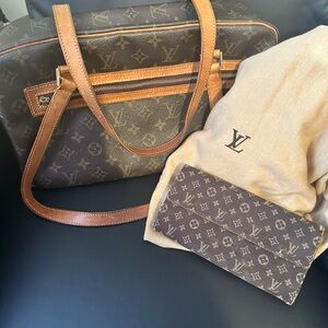 EUC Louis Vuitton Mini Lin Wallet brown and COA Louis Vuitton GM Monogram Purse.
